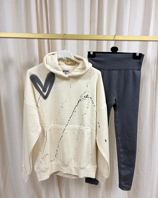 Charcoal Grey Heart Cream Hoodie & Leggings Adults