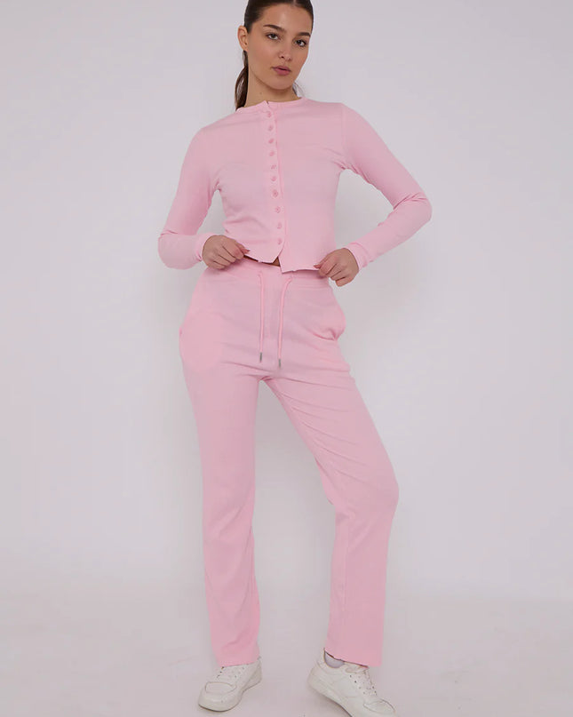 Button Loungewear Co ord  Charcoal Pink