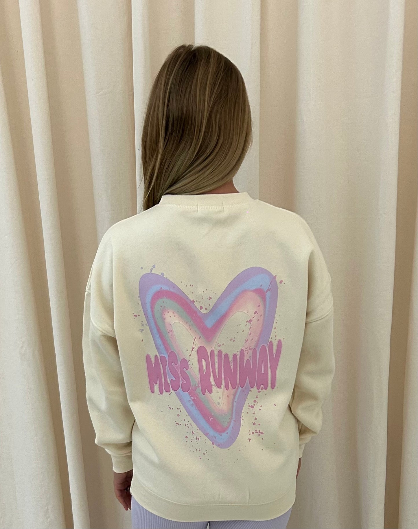 Miss Runway Pastel Heart Graffiti Sweatshirt Cream