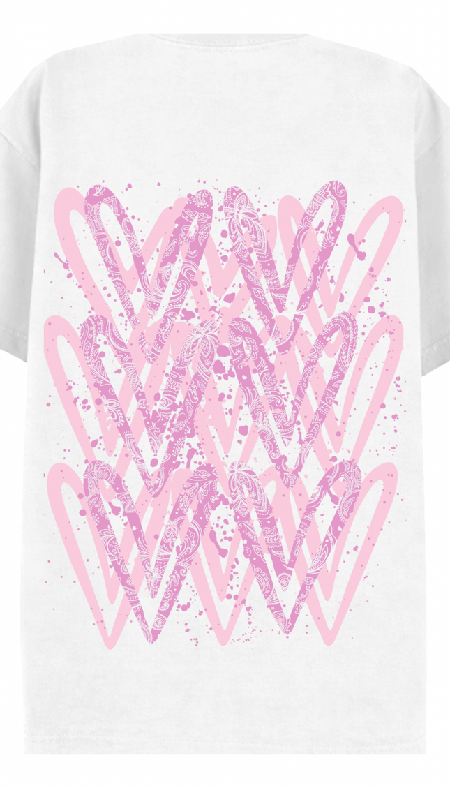 Pink Paisley graffiti heart T-shirt with spray paint effect print – women's T-shirt by Miss Runway