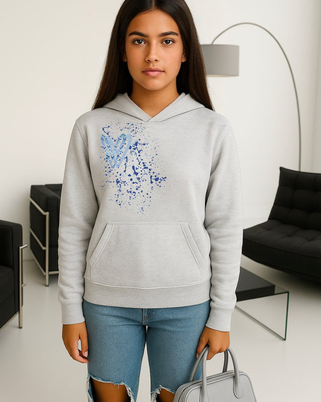 Light Blue Zig Zag Heart Printed Hoodie