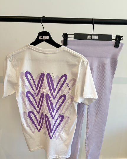 Lilac Heart Printed T shirt & Leggings Adults
