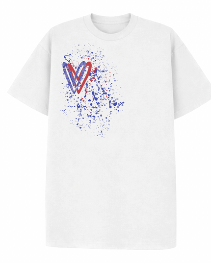Red/Royal Blue Paisley Heart Printed T-shirt Adult