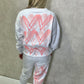 Coral/Pink Heart Sprayed White Sweatshirt Tracksuit