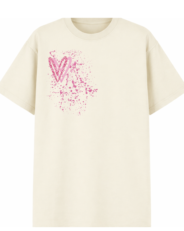 Hot Pink Zig Zag Heart Printed T-shirt Adult