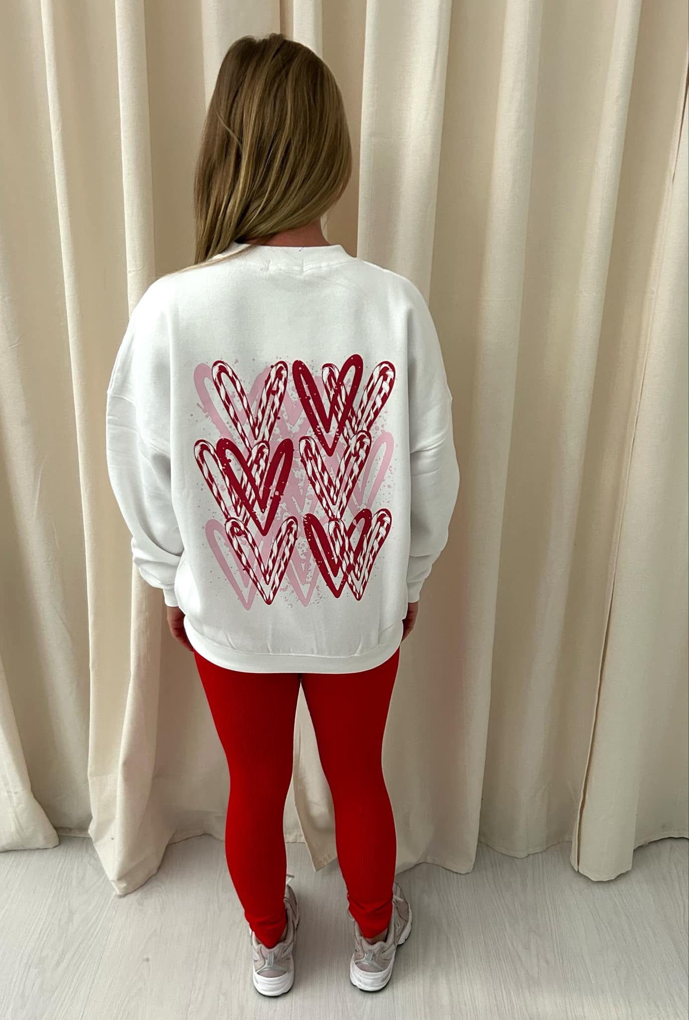 Pink & Red Candy Cane Heart Graffiti Sweatshirt Legging Set White