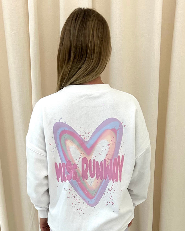 Miss Runway Pastel Heart Printed Sweatshirt Adults