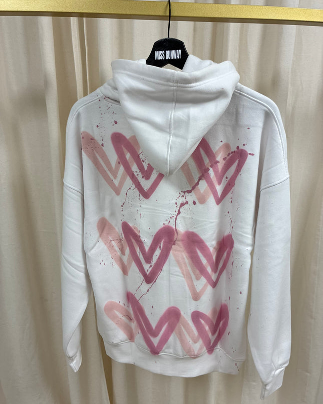 Pink Hearts Spray Painted Hoodie Adults