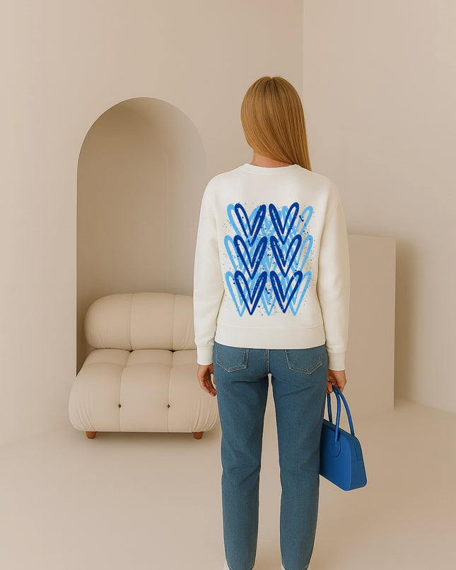 Royal Blue Heart Printed Sweatshirt