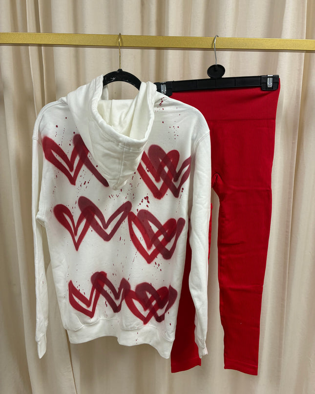 Red Heart Spray Painted Zip Up Hoodie & Leggings Kids