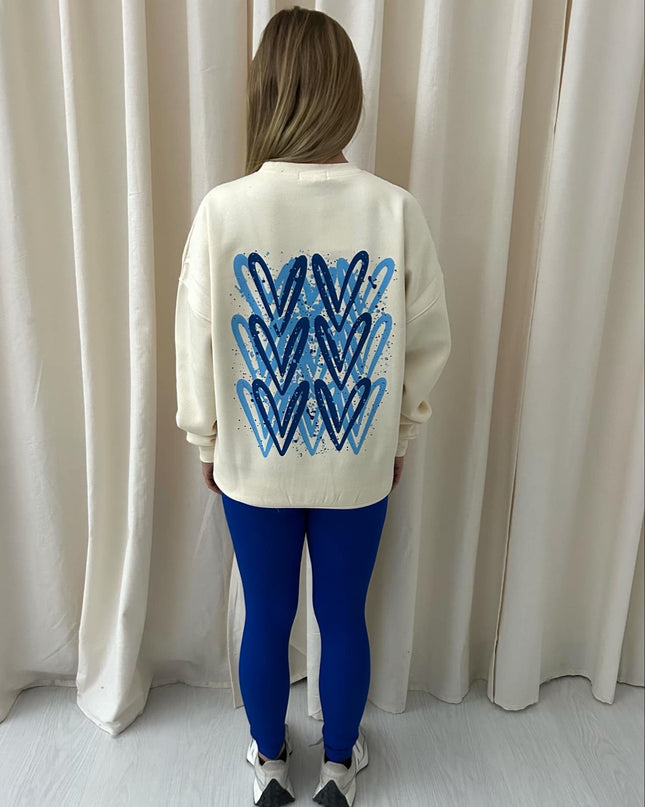 Blue Heart Printed Sweatshirt & Leggings Adults