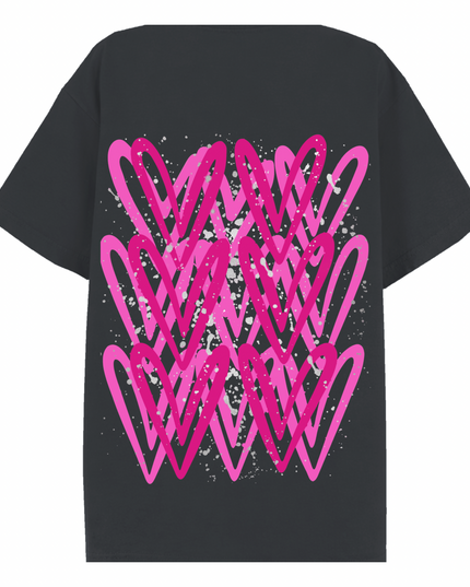 Hot Pink/Silver Heart Printed T-shirt Adult
