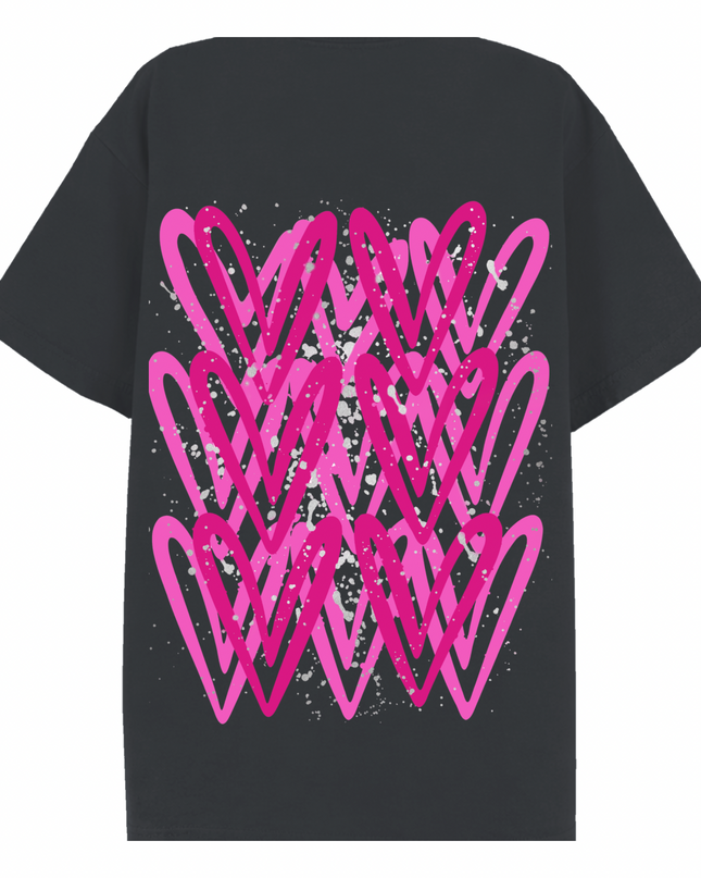 Hot Pink/Silver Heart Printed T-shirt Adult