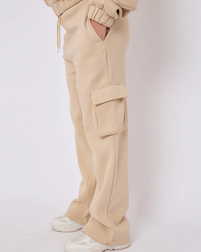 Cargo Style Zip Hooded Tracksuit Beige