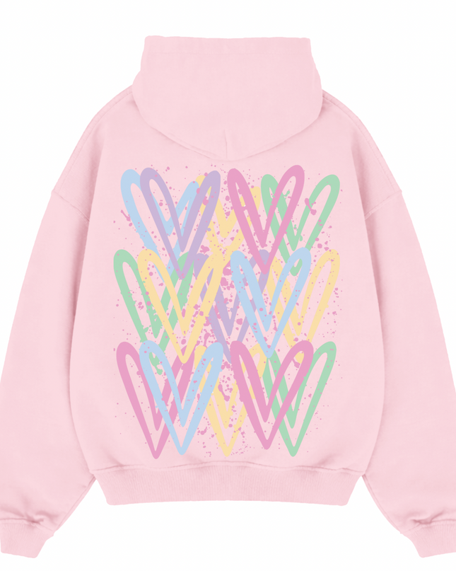 Pastel Heart Printed Hoodie Kids