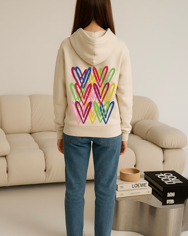 Colourful Heart Printed Hoodie