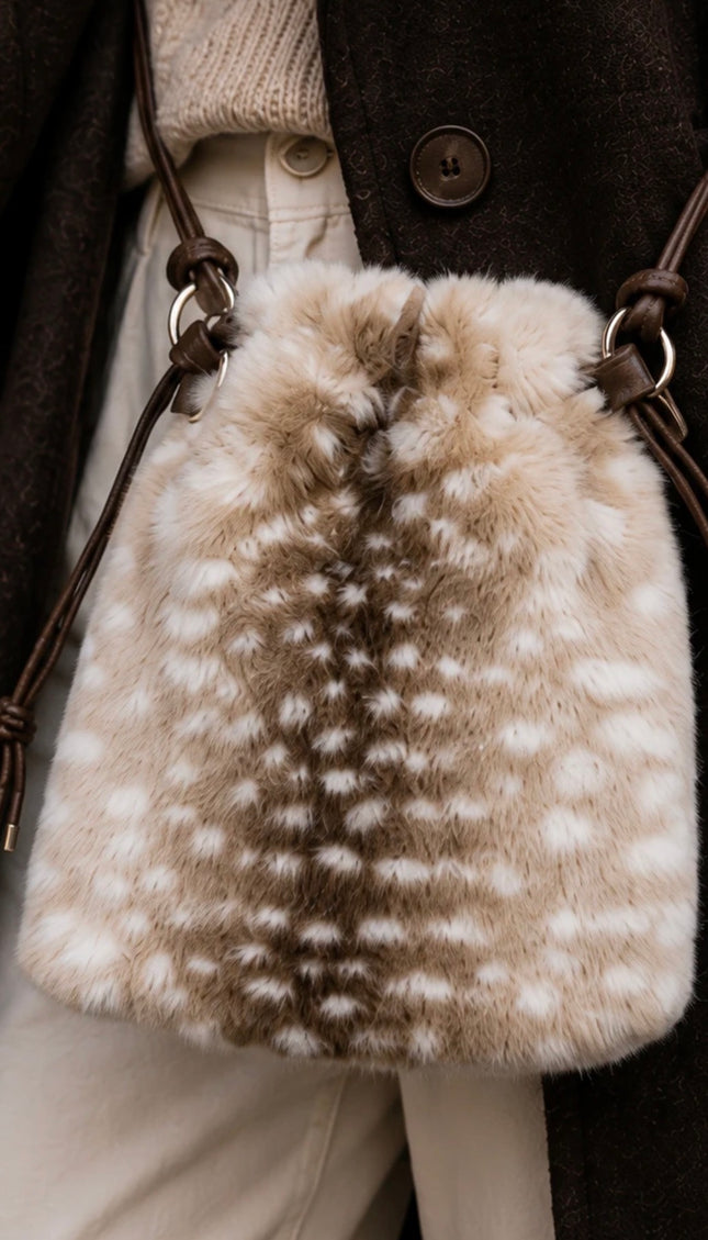 Faux Fur Crossbody Deer Print Beige – women's bag by Miss Runway