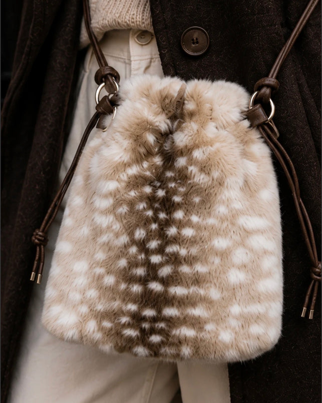 Faux Fur Crossbody Deer Print Beige – women's bag by Miss Runway