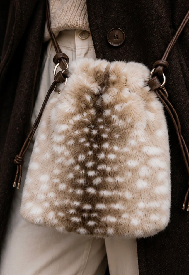 Faux Fur Crossbody Deer Print Beige