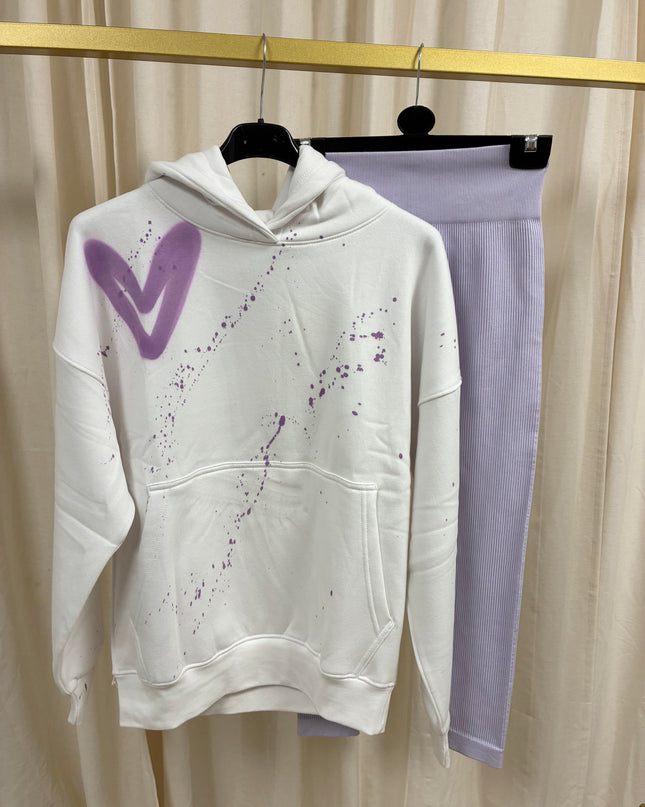 Lilac Hearts Spray Painted Hoodie & Leggings Adults
