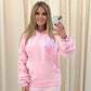 Miss Runway Pastel Heart Graffiti Ruched Hoodie Pink