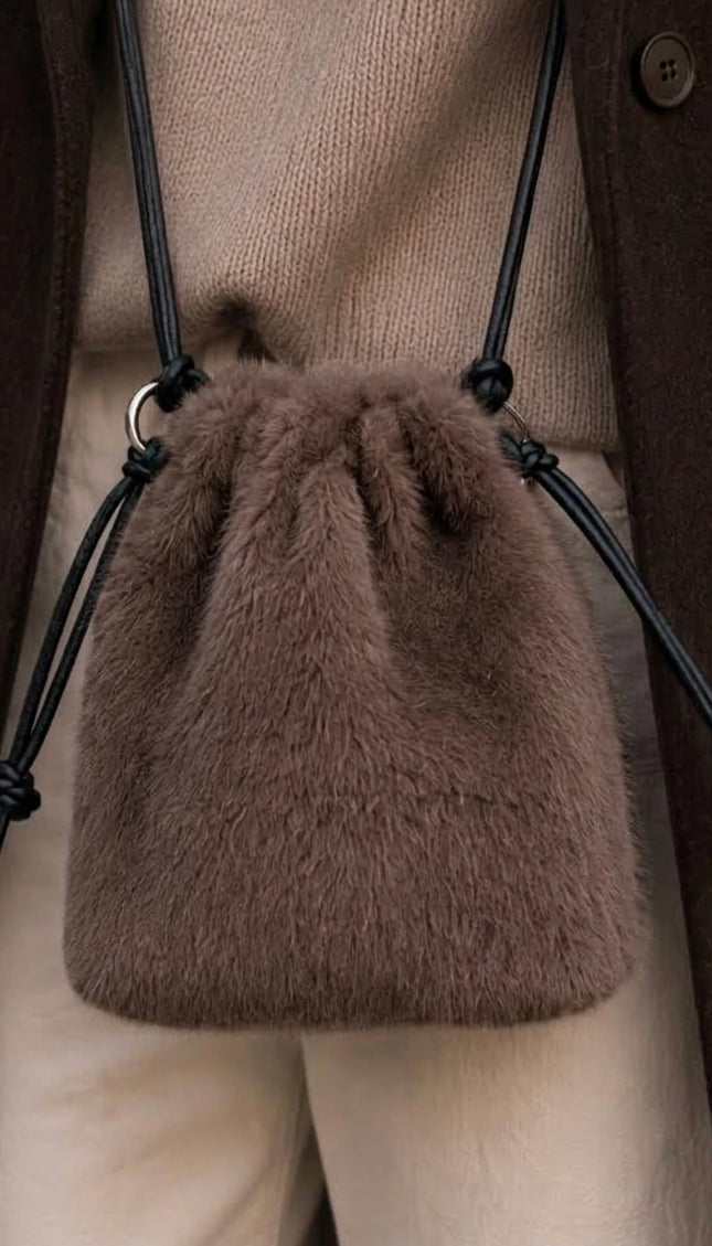 Faux Fur Crossbody Mocha – women's bag by Miss Runway