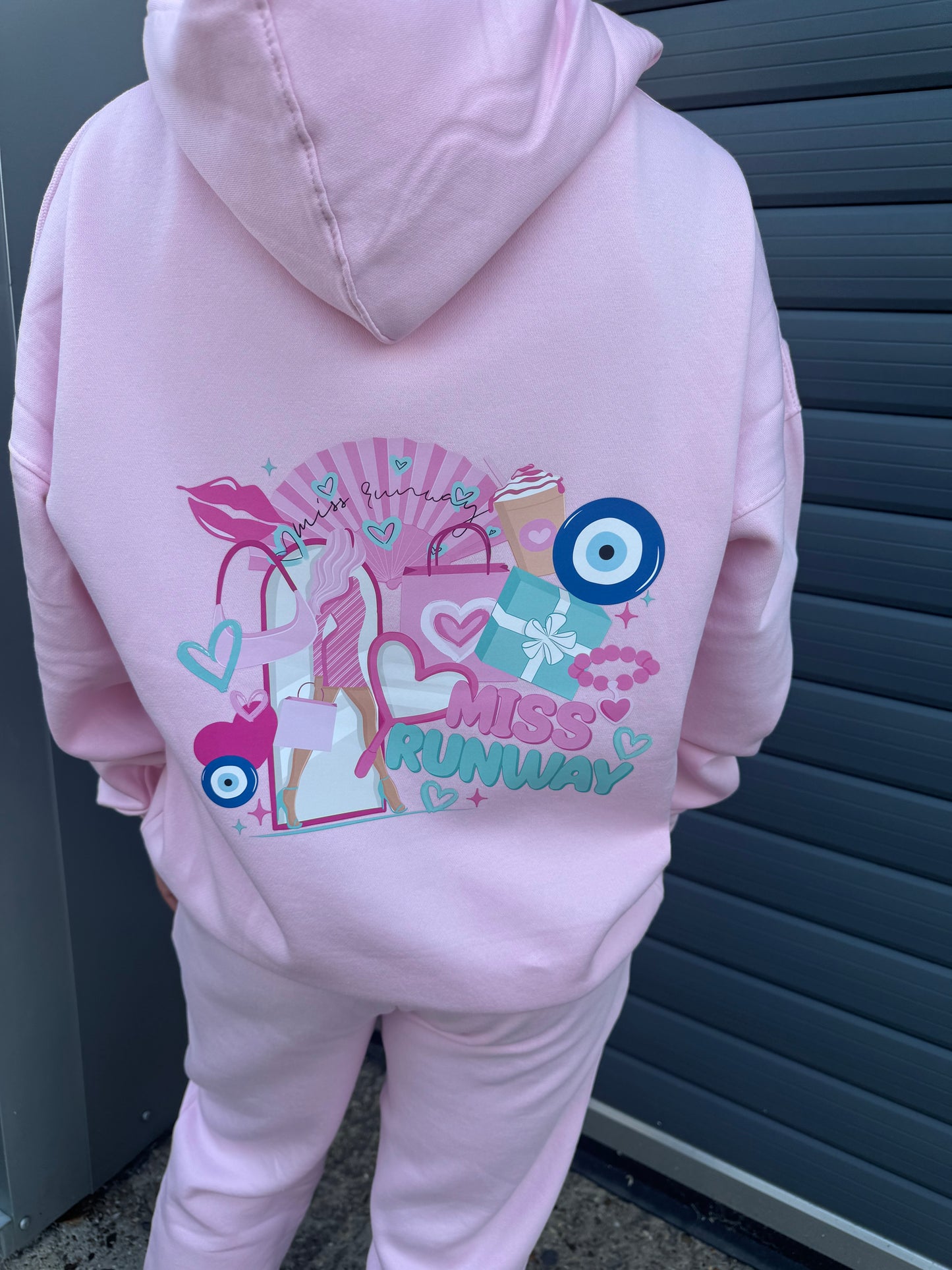 Miss Runway Good Vibes Only Oversized Hooded Tracksuit Pink