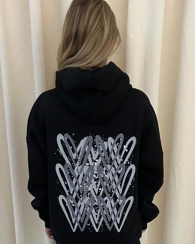 Grey Heart Printed Hoodie Adults