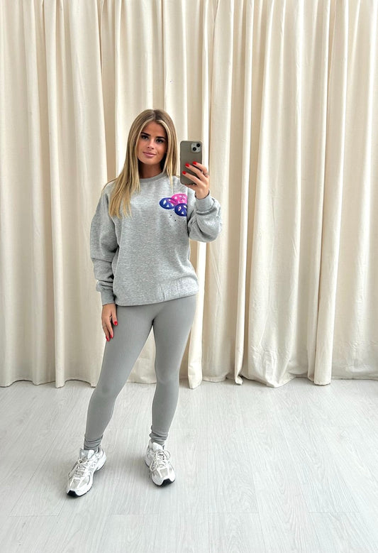 Peace & Love Graffiti Sweatshirt Legging Set Grey