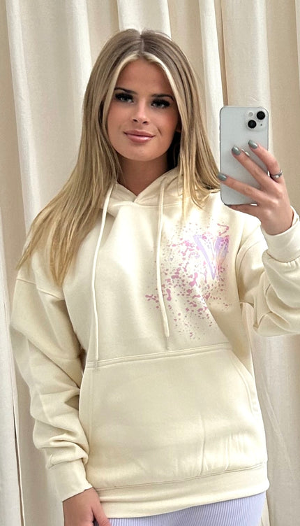 Pastel Leopard Heart Graffiti Hoodie Cream