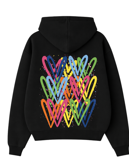 Multicoloured Heart Printed Hoodie Adults