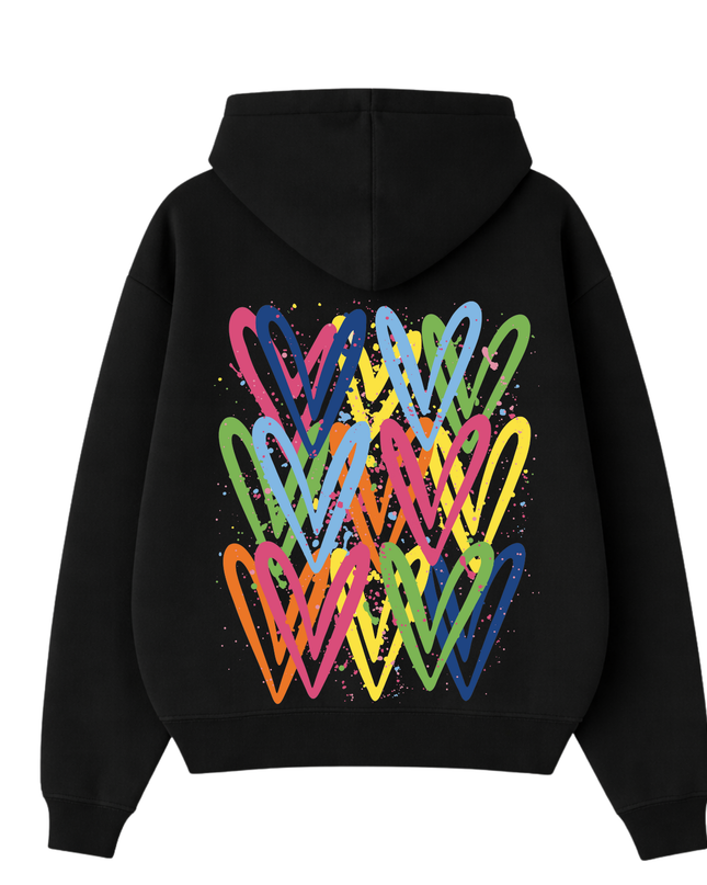 Multicoloured Heart Printed Hoodie Kids
