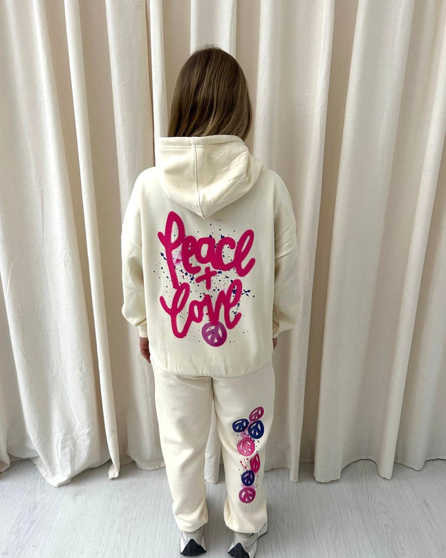 Peace & Love Graffiti Hooded Tracksuit Cream