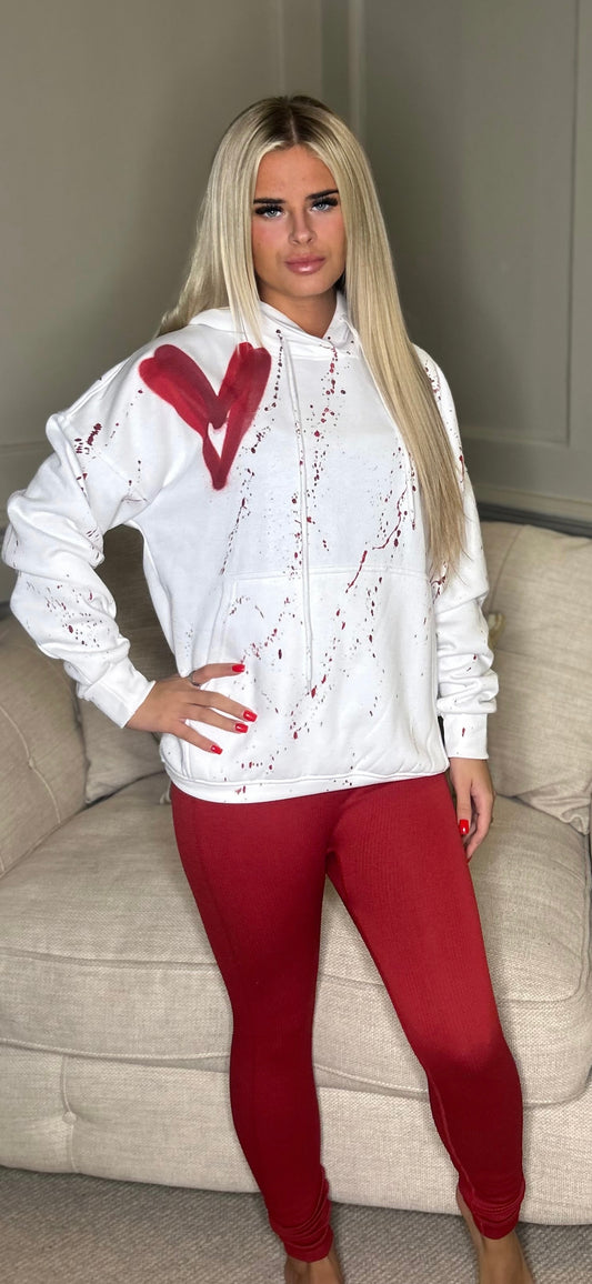 Red Heart White Hoodie And Legging Set