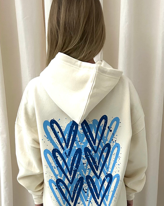 Royal Blue Heart Graffiti Hoodie Cream