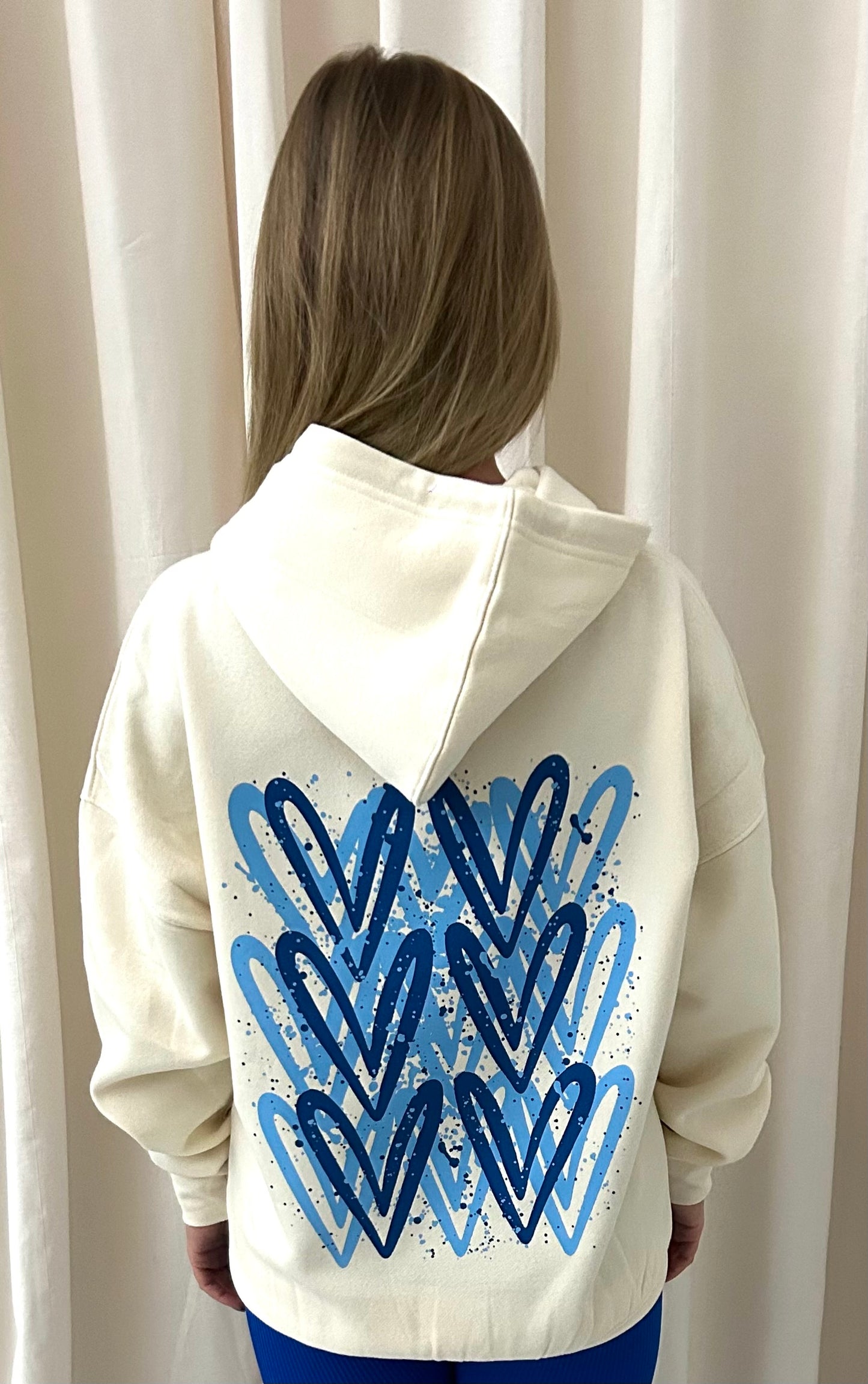 Royal Blue Heart Graffiti Hoodie Cream