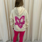 Miss Runway Pink Heart Graffiti Ruched Hoodie And Legging Set Cream