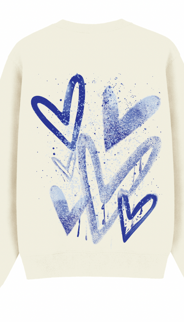 Royal Blue Scatter graffiti heart sweatshirt with spray paint effect print – women's sweatshirt by Miss Runway