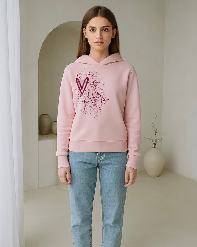 Burgundy Heart Printed Hoodie