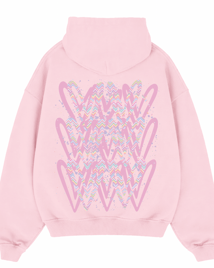 Pastel Zig Zag Heart Printed  Hoodie Kids