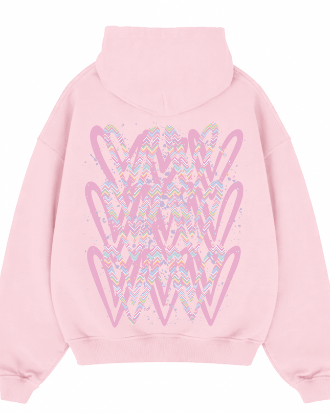 Pastel Zig Zag Heart Printed  Hoodie Kids