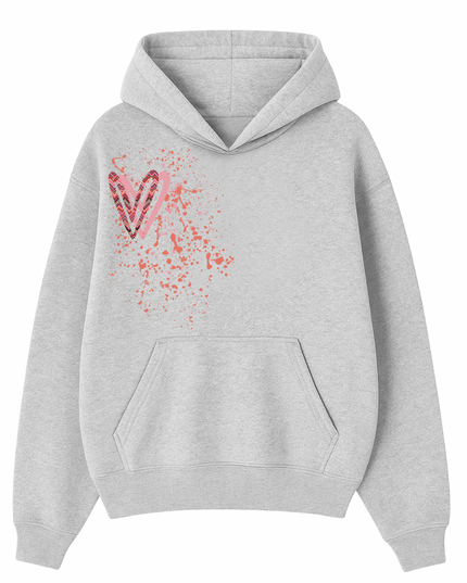 Coral Zig Zag Heart Printed Hoodie Adults