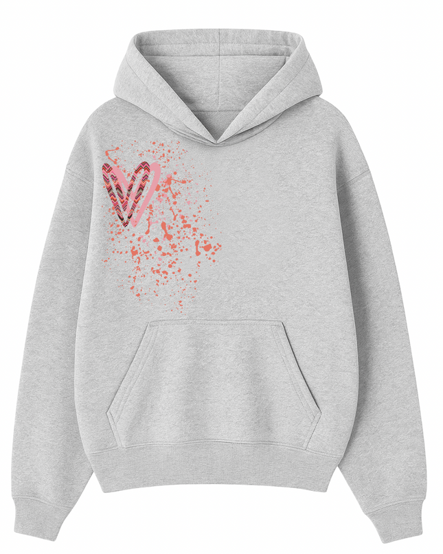 Coral Zig Zag Heart Printed  Hoodie Kids