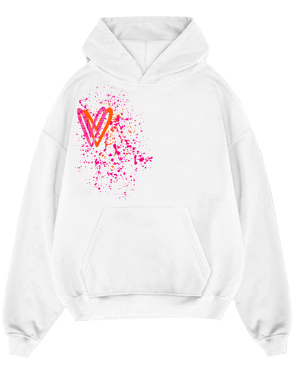 Neon Pink/Orange Paisley Heart Printed Hoodie Adults