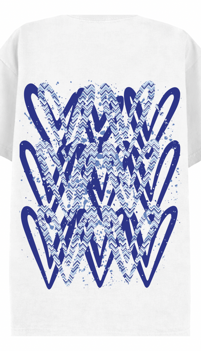 Royal Blue Zig Zag Heart Printed T-shirt – additional view