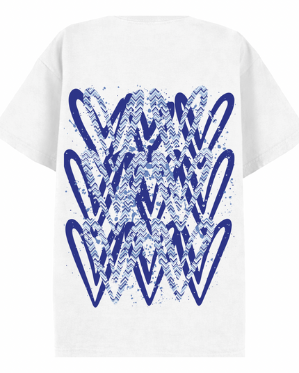 Royal Blue Zig Zag Heart Printed T-shirt Adult