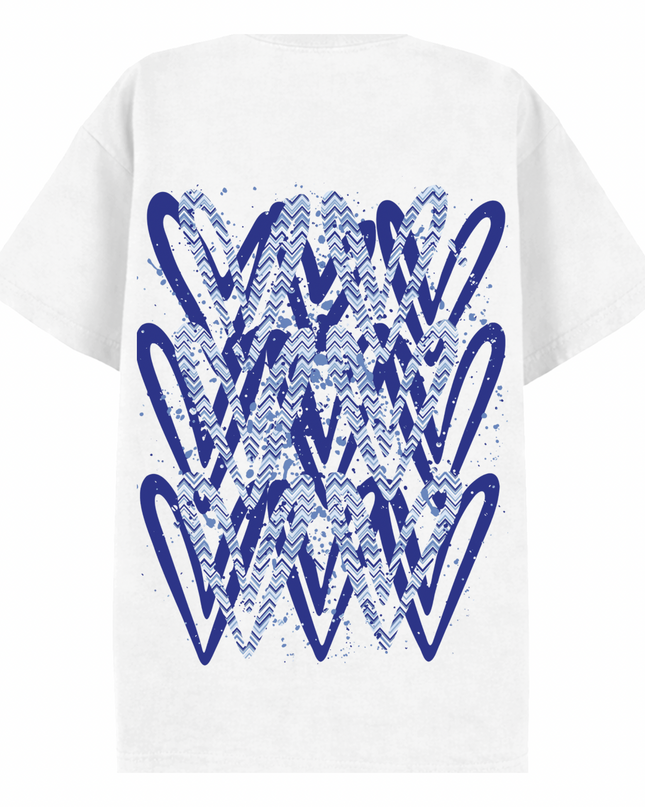 Royal Blue Zig Zag Heart Printed T-shirt Adult