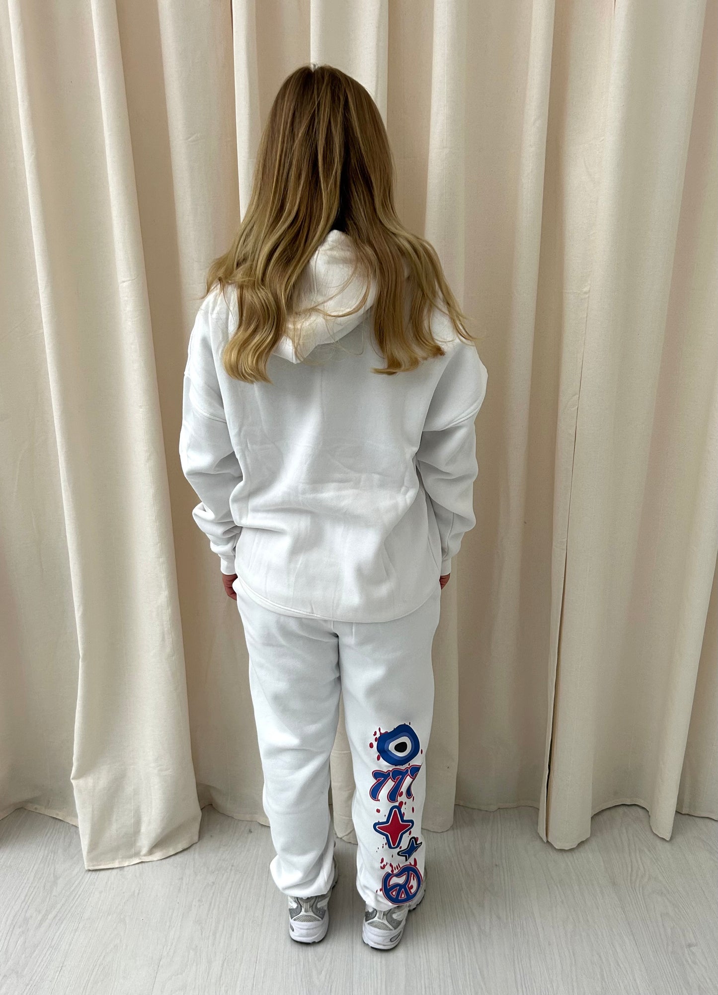 Angel Numbers Protect Your Energy Graffiti Hooded Tracksuit White-Red/Blue