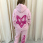 Miss Runway Pink Heart Graffiti Hooded Tracksuit Pink