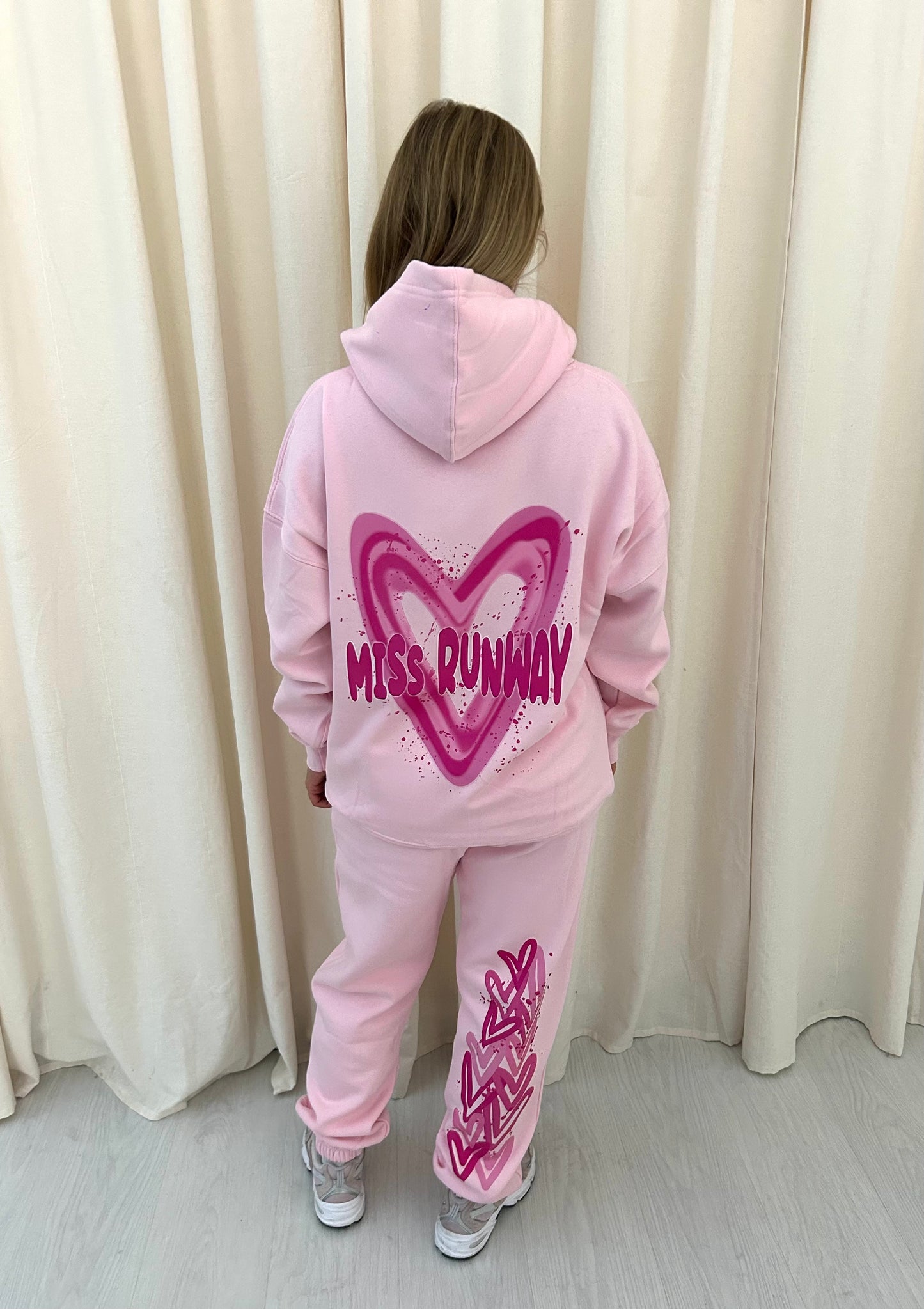 Miss Runway Pink Heart Graffiti Hooded Tracksuit Pink